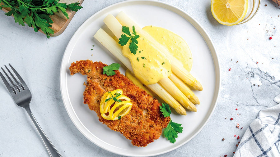 Gratinierter Spargel mit Kalbsschnitzel