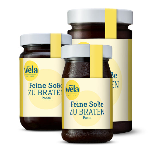 Wela Feine Soße zu Braten Paste, drei Gläser in verschiedenen Größen