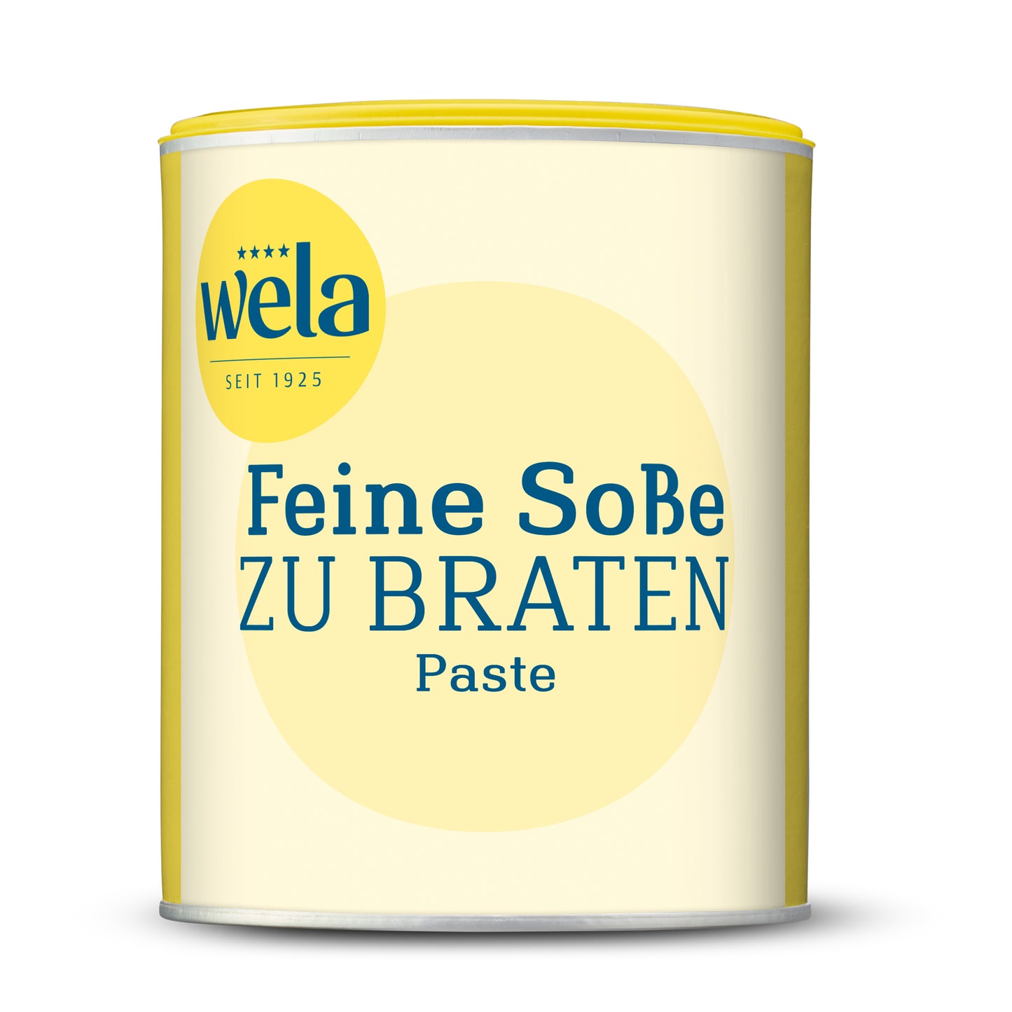 Wela Feine Soße zu Braten Paste - Dose mit gelb-weißem Vorderseitenetikett. 