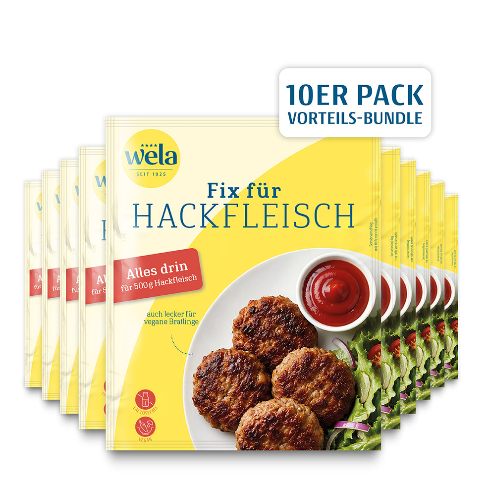 Wela Fix für Hackfleisch 10er Pack Vorteils-Bundle – lactosefrei und vegan, auch für vegane Bratlinge