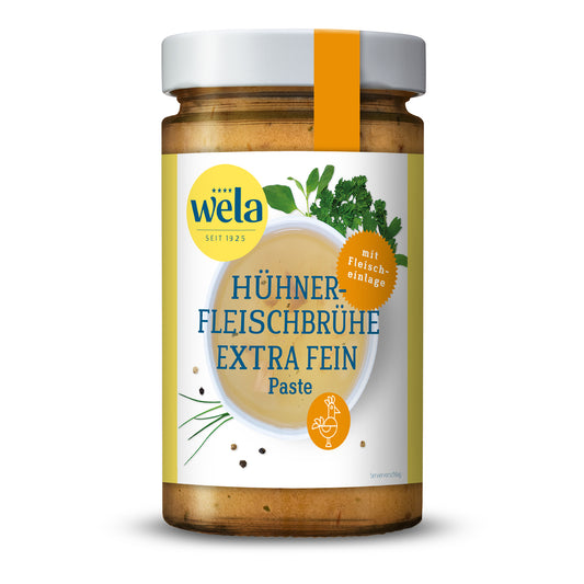 Wela Hühnerfleischbrühe extra Fein, Paste mit Fleischeinlage, im großen XL-Glas