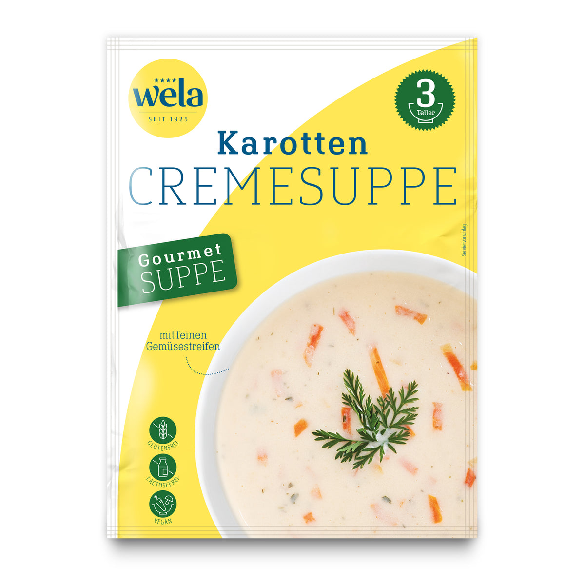 Wela Karottencremesuppe Gourmet, 3 Teller – Beutel Vorderseite