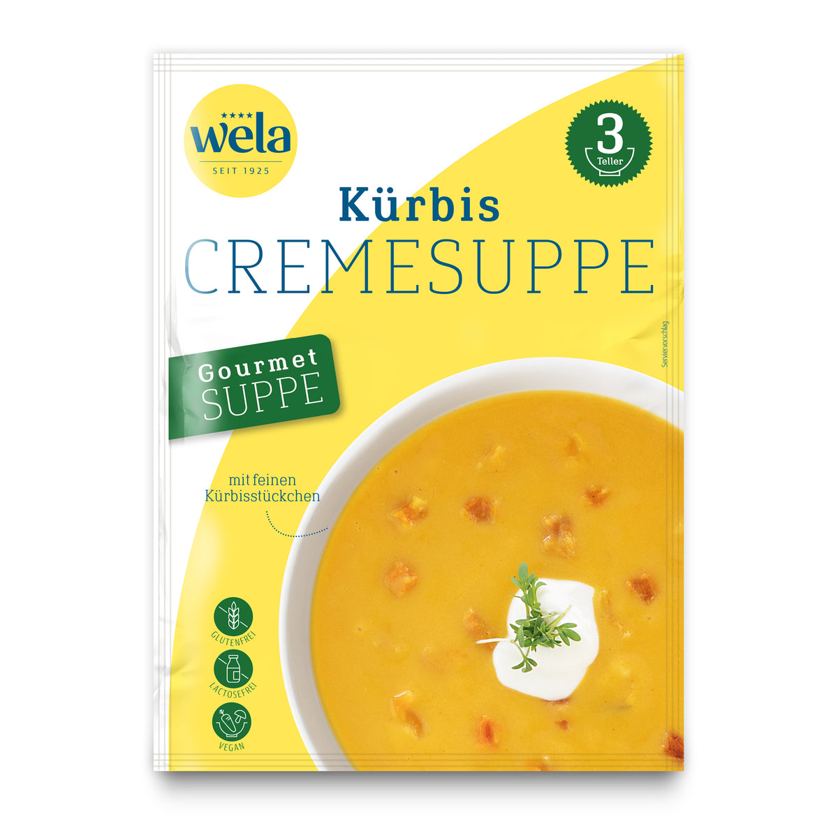 Wela Kürbiscremesuppe Gourmet, 3 Teller – Beutel Vorderseite
