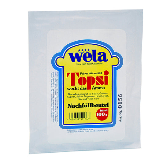 Wela Topsi unjodiert - Nachfüllbeutel mit weißem Etikett und Topsi-Schriftzug.
