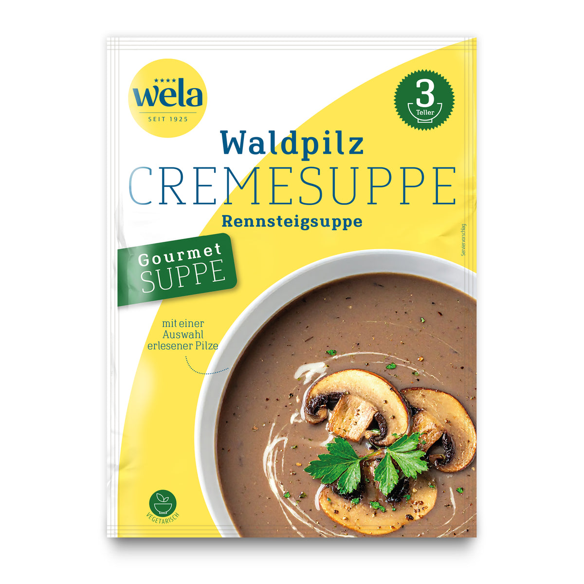 Wela Waldpilzcremesuppe Gourmet, 3 Teller – Beutel Vorderseite